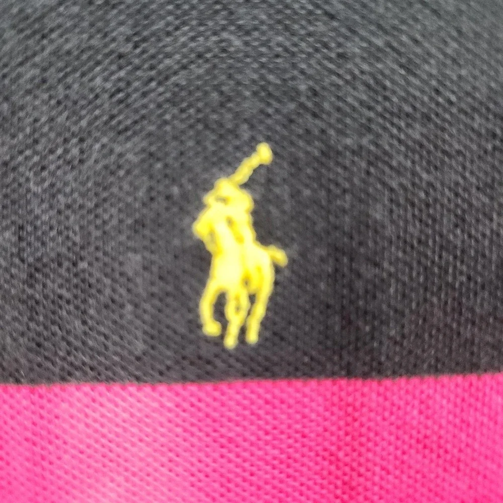 Polo Ralph Lauren Polo Shirt Mens Medium Black Rainbow Stripe Cotton Preppy